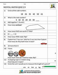 Image result for Year 2 Maths Test