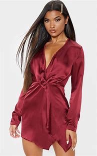 Image result for Long Sleeve Satin Wrap Dress