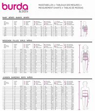 Image result for Burda Style Pattern Size Cm Chart
