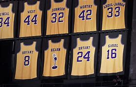 Image result for Los Angeles Lakers Retired Numbers Banners