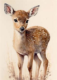'Cute Deer Fawn Painting' Poster, picture, metal print, paint by Pixaverse | Displate