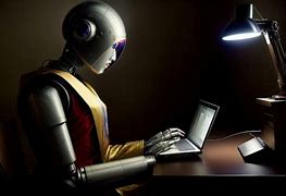 Image result for Robot Sitting at a Desk On a Laptop