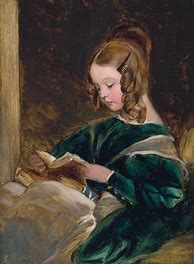 Image result for Girl in Yellow Dress Reading a Book Painting