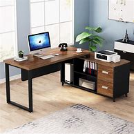 Image result for Black Office Desk with Shelves and Drawers