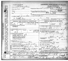 Image result for Louisiana Death Certificate