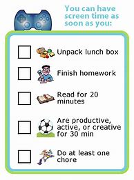Image result for Screen Time Checklist Kids