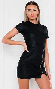 Image result for Black Leather Mini Dress