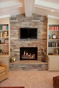 Image result for Stacked Stone Fireplace Remodel