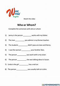 Image result for Who and Whom Worksheet