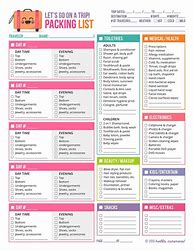 Image result for Trip Packing List Printable
