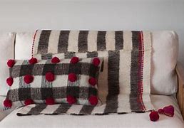 Image result for Black and White Pillows with Pom Poms