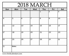 Image result for Calendar for March 2018