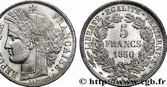 Image result for 5 Francs 1850