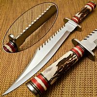 Image result for Damascus Bowie Knife with Stag Handle