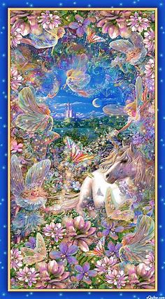 Dreamland - Unicorns & Fairies - 24" x 44" PANEL - DIGITAL PRINT | Beautiful fantasy art, Unicorn and fairies, Unicorn art