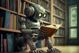 Image result for Robot Reading a Book Black and White