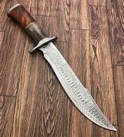 Image result for Bowie Damascus Wood and Green Handle