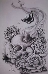 Image result for Pencil Drawings Skulls and Roses