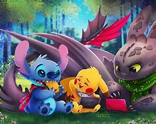 Image result for Toothless Pikachu and Stitch
