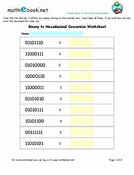 Image result for Binary Hexadecimal Worksheet
