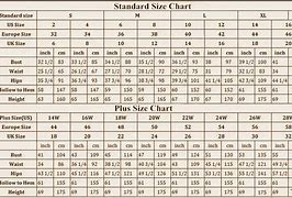 Image result for Standard Dress Size Chart