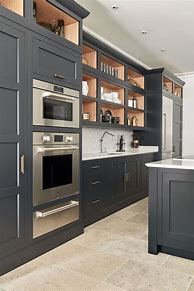 Image result for Grey Shaker Cabinets with Black Pulls
