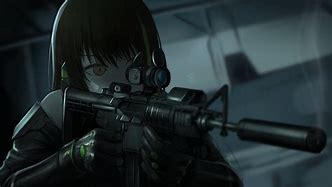 Image result for Black Haired Anime Girl with Gun