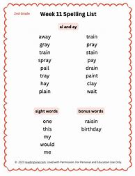 Image result for Spelling Words for Grade 2