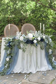 9ft Flower Garland for Sweetheart/Head Table - Dusty Blue & Navy