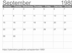 Image result for Sep 1980 Calendar