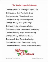 Image result for 12 Days Christmas Lyrics Printable