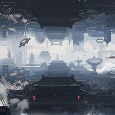 BEI JING by 手指断了 a on ArtStation. | Futuristic city, Sci fi landscape, Environment concept art