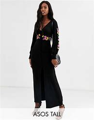 Image result for ASOS Design Long Sleeve Pretty Embroidered Maxi Dress
