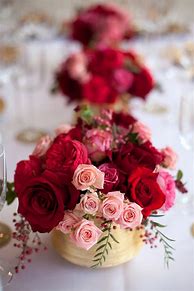 Image result for Rose Gold Tablecloth with Red Roses in Vase