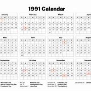 Image result for 1991 Calendar with Holidays