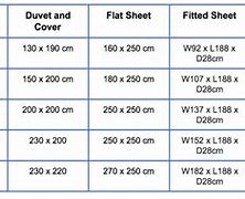 Image result for Bed Linen Sizes Chart