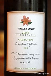 Image result for Trader Joe's Chardonnay Petit Reserve Santa Lucia Highlands