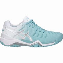 Image result for White and Blue Asics Tennis Shoes