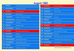 Image result for Aug 1980 Calendar
