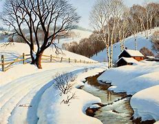 Image result for Snow On Stream Painting