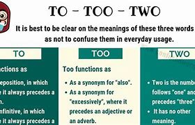 Image result for Difference Between to Too and Two