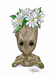 Image result for Baby Groot and Flowers Drawing