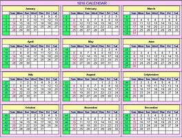 Image result for Calendar for Year 1816