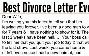 Image result for Best Divorce Letter Ever