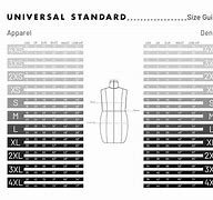 Image result for Universal Standard Size Chart