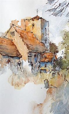 Singleton, West Sussex | Watercolor landscape paintings, Watercolor architecture, Watercolour inspiration