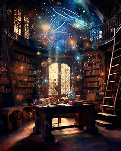 Cosmic Studies 📚🌎🌙🔭✨️ in 2023 | Fantasy rooms, Magical room, Witch room