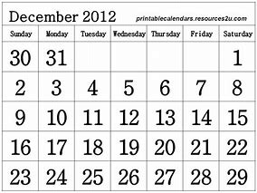 Image result for December 2012 Calendar