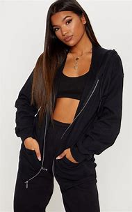 Image result for Women's Black Sweatshirt Zipper