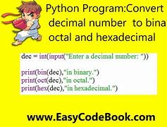 Image result for Decimal Octal Hexadecimal Binary in Python